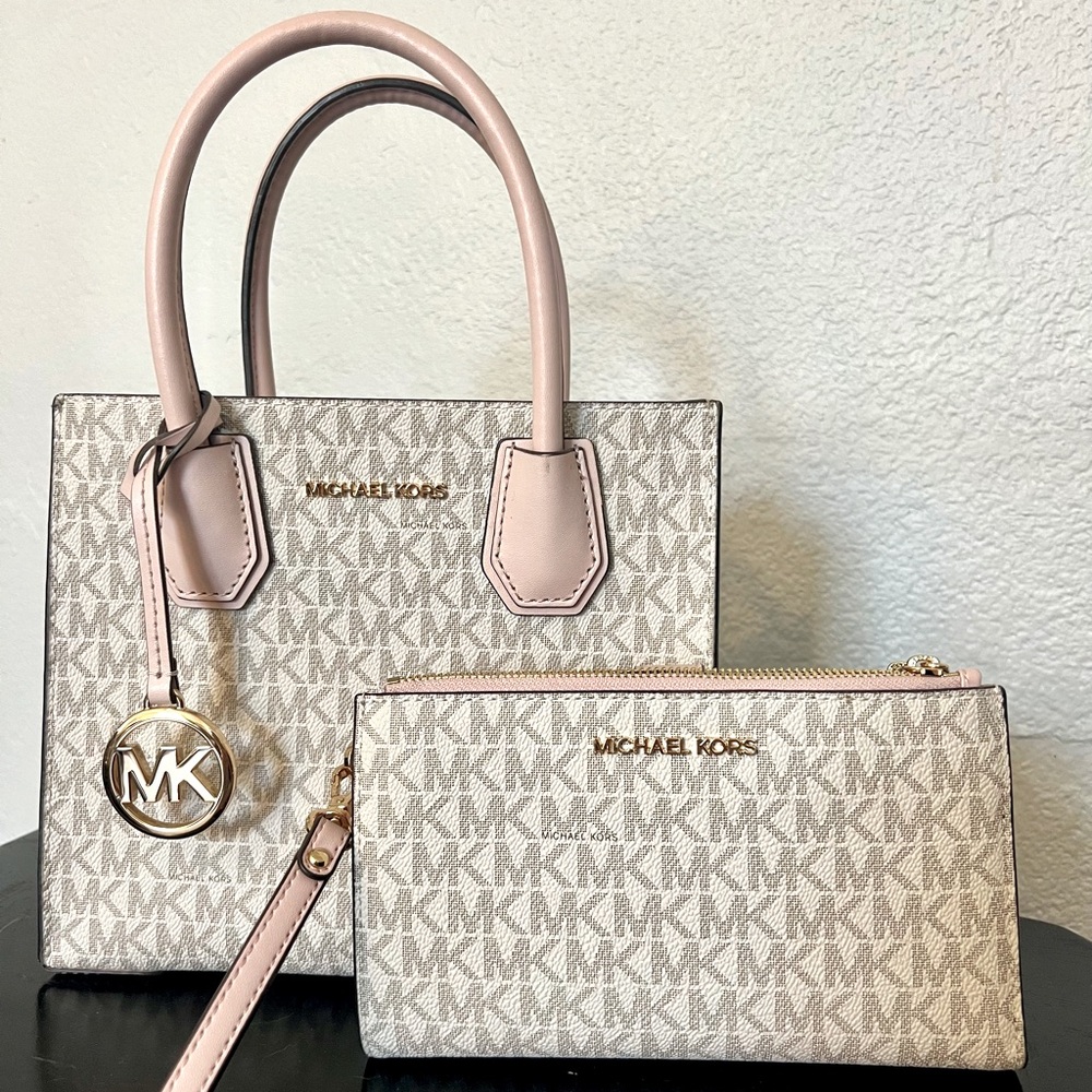Michael Kors Mercer Crossbody Bag and Jet Set Travel Double Zip Wallet